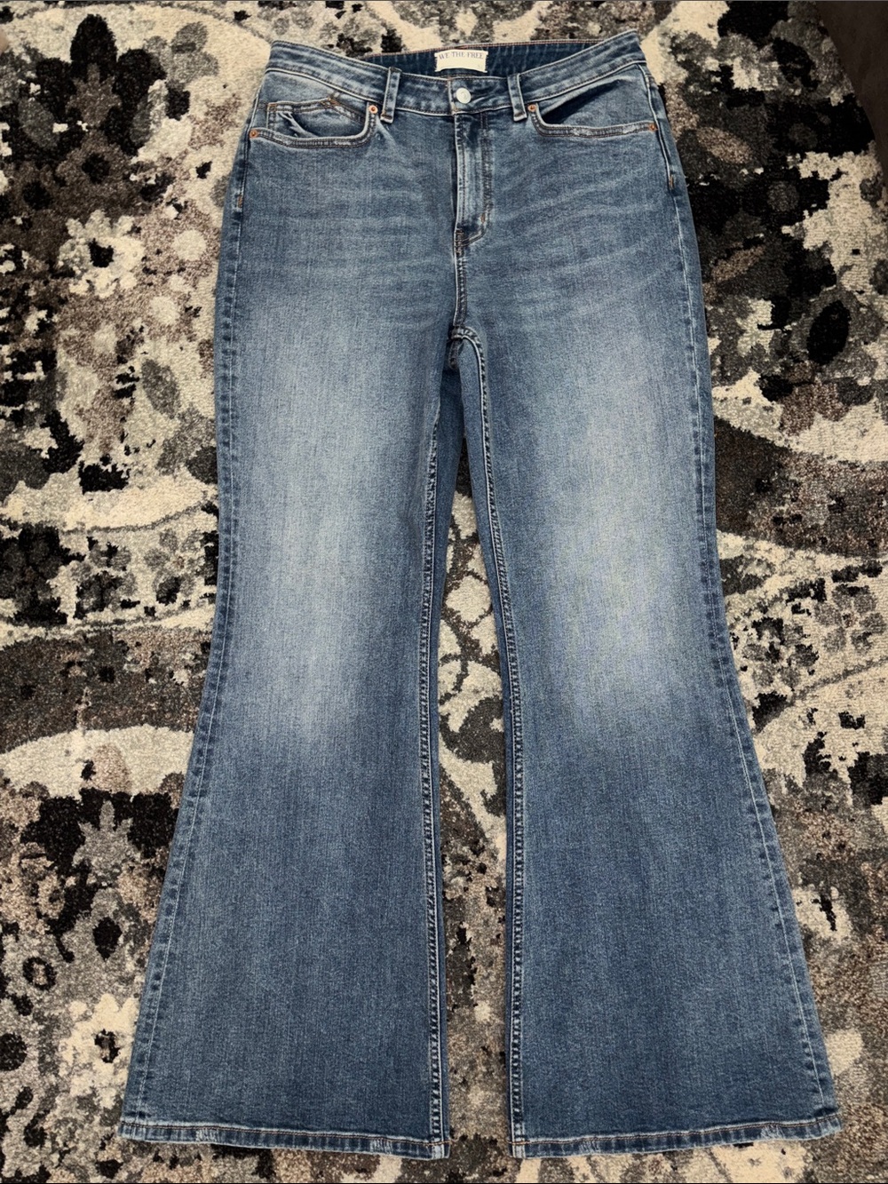 Free People We The Free Medium Wash High-Rise Flare Jeans Curvy Vintage